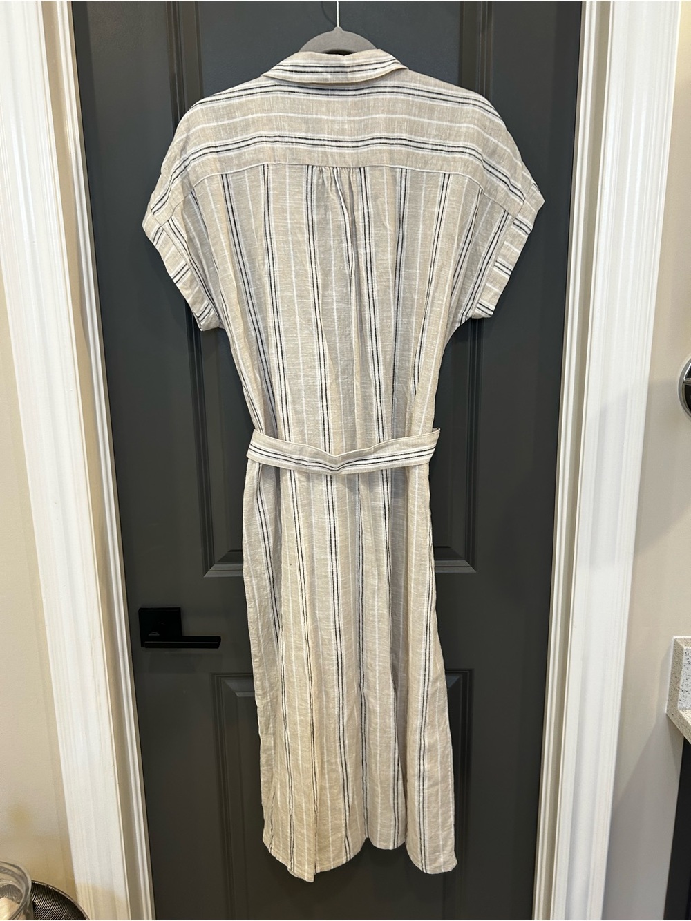 RW&CO. Neutral Striped Linen-Blend Midi Shirt Dress - Beige & Blue - Picture 2 of 4